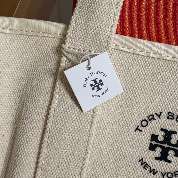 Tory Burch Cream Canvas Tote - Picture 2 of 3